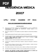 Prova Residencia Médica UFRJ 2007 Conhecimentos Gerais