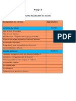 Tableau D'évaluation Des Forums