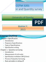 COTM 3201 Specification and Quantity Survey: University of Gondar