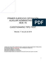 Examen y Plantilla Tipo Test Primer Ejercicio Fase Oposicion Proceso Selectivo Auxiliar Administrativo Contratacion Por Estabilizacion