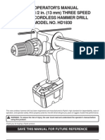 Operator'S Manual 1/2 In. (13 MM) THREE SPEED Cordless Hammer Drill Model No. Hd1830