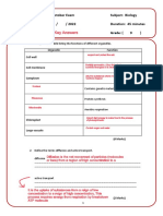 Grade 9 - Biology October Exam (Key Answers)