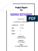 RADHIKA Restaurant MBA Project Report Prince Dudhatra