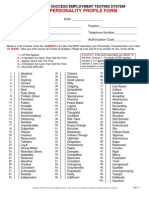 Personality Profile Form: Hire Success Employment Testing System