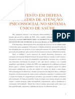 Manifesto em Defesa Das Redes de Atenção Psicossocial No Sistema Único de Saúde