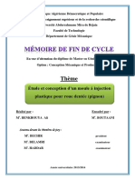 Etude Et Concéption D'un Moule À Injéction Plastique Pour Roue Dentée (Pignon)