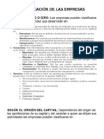 Clasificación de Las Empresas