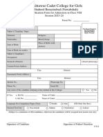 Admission Form For Class VIII 2023