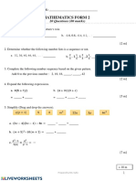 Mathematics Form 2: 20 Questions (80 Marks)