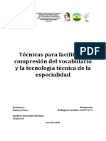 Técnicas para Facilitar La Compresión Del Vocabulario y La Tecnología Técnica de La Especialidad