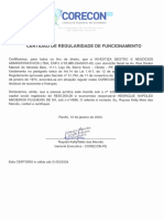 Certidão de Regularidade de Funcionamento Investiza Gestão e Negócios Reg. 426