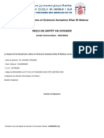 Faculté Des Lettres Et Sciences Humaines Dhar El Mahraz: Reçu de Depôt de Dossier