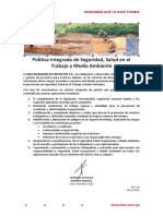 Política Integrada de Seguridad Salud en El Trabajo y Medio Ambiente