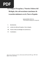 La Virgen Peregrina y Nuestra Señora Del Refugio, Dos Advocaciones Marianas de Vocación Misionera en La Nueva España