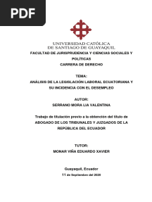 Análisis de La Legislación Laboral Ecuatoriana y Su Incidencia Con El Desempleo