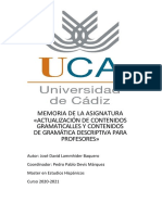 Memoria de La Asignatura Actualización de Conceptos Gramaticales y Contenidos de Gramática Descriptiva para Profesores