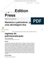 Memória e Novos Patrimônios - Memória e Patrimônio - Por Uma Abordagem Dos Regimes de Patrimonialização - OpenEdition Press