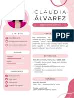 Currículum CV Diseñador Gráfico Creativo Profesional Femenino Rosa