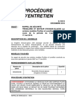 Procédure D'Entretien: Numéro de Pièce Description de La Pièce Quantité