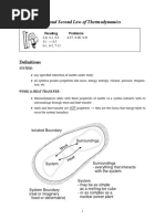 Review of First and Second Law of Thermodynamics: Definitions