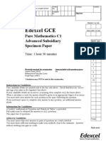 Edexcel GCE: Pure Mathematics C1 Advanced Subsidiary Specimen Paper