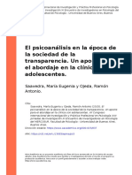 Saavedra, María Eugenia y Ojeda, Ram (..) (2015) - El Psicoanálisis en La Época de La Sociedad de La Transparencia. Un Aporte para El (... )