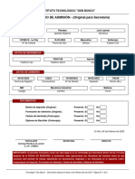 FORMULARIO DE ADMISIÓN - (Original para Secretaría) : Instituto Tecnológico "Don Bosco"