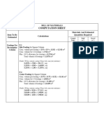 Bill of Materials Computation Sheet