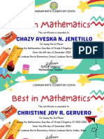 Colorful Math Wiz Kid Award Certificate