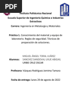 Práctica 1. Conocimiento Del Material y Equipo de Laboratorio. Reglas de Seguridad. Técnicas de Preparación de Soluciones. 23-1