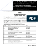 PHD Admission Notification Utu PDF