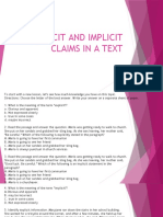 Explicit and Implicit Claims in A Text M4