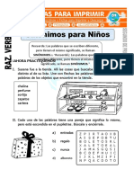 Ficha de Sinonimos para Niños para Segundo de Primaria