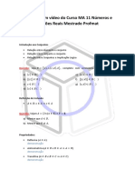 Curso MA 11 Conteúdo em Vídeo Números e Funções Reais Mestrado Profmat PDF