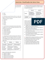 Lista de Exercícios: Diversidade Dos Seres Vivo 1 - Classificação Do Seres Vivos