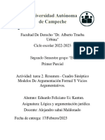 Tarea 2 Resumen - Cuadro Sinóptico Modelos de Argumentación Formal Y Vicios Argumentativos