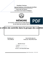 Mémoire: Le Critère de Contrôle Dans Le Groupe Des Sociétés