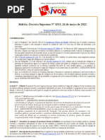 Bolivia - Decreto Supremo #4513, 26 de Mayo de 2021