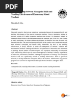 The Relationship Between Managerial Skills and Teaching Effectiveness of Elementary School Teachers