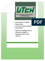 Reporte de Investigación de Los Elementos y Códigos de Programación de Un Robot Industrial.