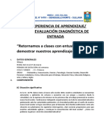 Experiencia de Aprendizaje/ Evaluación Diagnóstica de Entrada "Retornamos A Clases Con Entusiasmo para Demostrar Nuestros Aprendizajes"