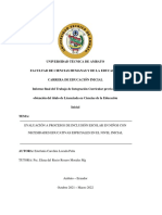 Evaluación A Procesos de Inclusión Escolar en Niños Con Necesidades Educativas Especiales en El Nivel Inicial