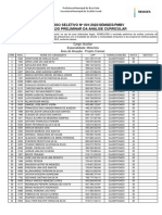 Processo Seletivo #001/2022/Semges/Pmbv Resultado Preliminar Da Análise Curricular