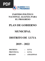 Plan de Gobierno Municipal Distrito de Luya 2019 - 2022: Partido Político Nacional Alianza para El Progreso