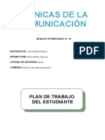 Tecnicas de La Comunicación: Plan de Trabajo Del Estudiante