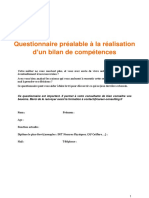 Questionnaire Préalable À La Demande de Bilan de Compétences