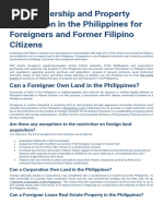 Land Ownership and Property Acquisition in The Philippines For Foreigners and Former Filipino Citizens