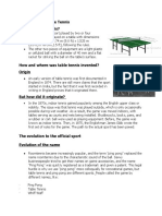 Table Tennis History Summary 