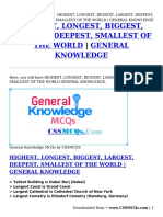 Highest, Longest, Biggest, Largest, Deepest, Smallest of The World - General Knowledge