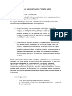 Taller Administracion Primera Nota: 1. Enfoque Clásico de La Administración